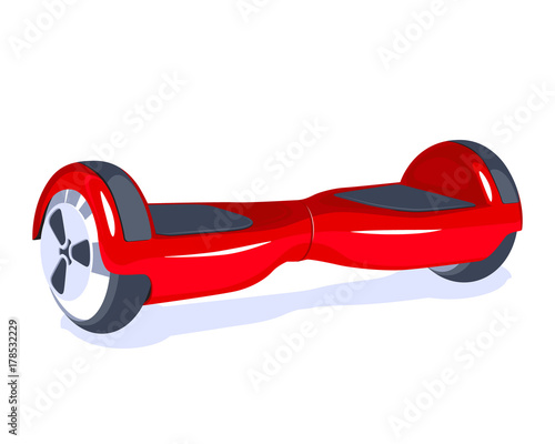 Electrical modern eco transport red hoverboard isolated on white background
