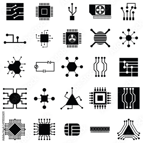 circuit board icon set