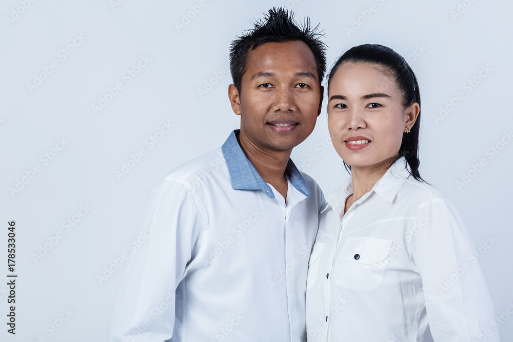 sweet asian couple man and woman isolate on white background sweet asian couple man and woman isolate on white background