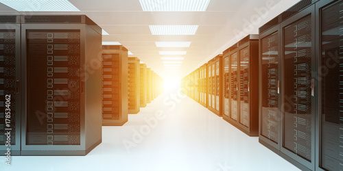 Server room data center interior 3D rendering