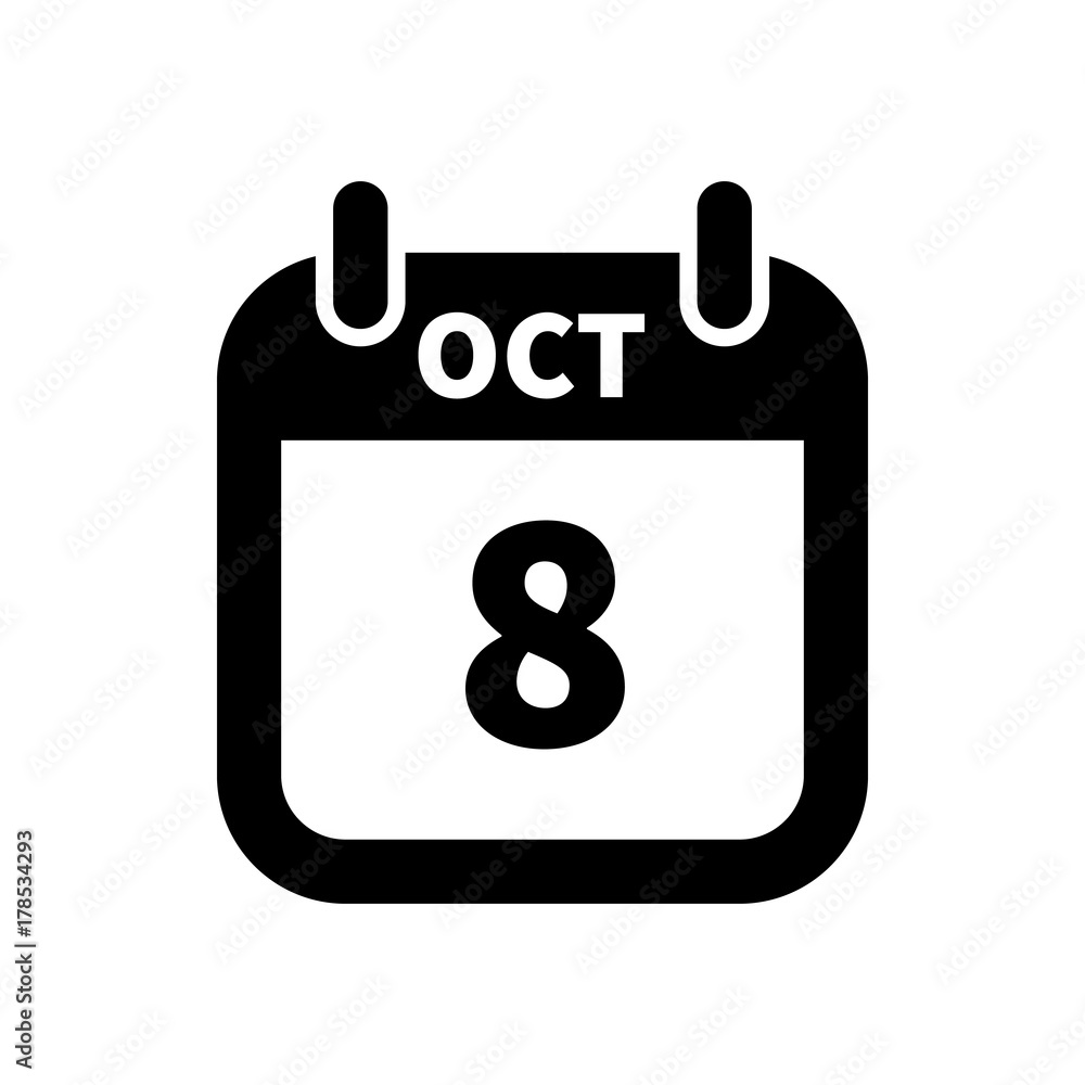 Simple black calendar icon with 8 october date isolated on white Simple black calendar icon with 8 october date isolated on white
