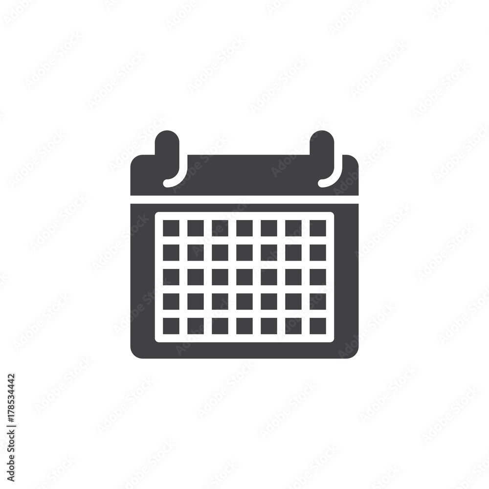 Calendar icon vector, filled flat sign, solid pictogram isolated on white. Holiday event planner symbol, logo illustration. Calendar icon vector, filled flat sign, solid pictogram isolated on white. Holiday event planner symbol, logo illustration.