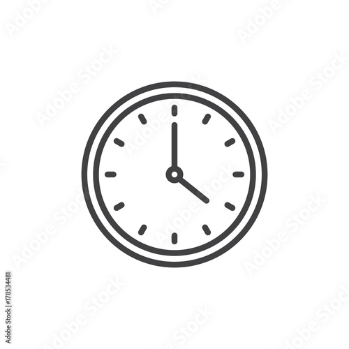 Circular wall clock line icon, outline vector sign, linear style pictogram isolated on white. Symbol, logo illustration. Editable stroke