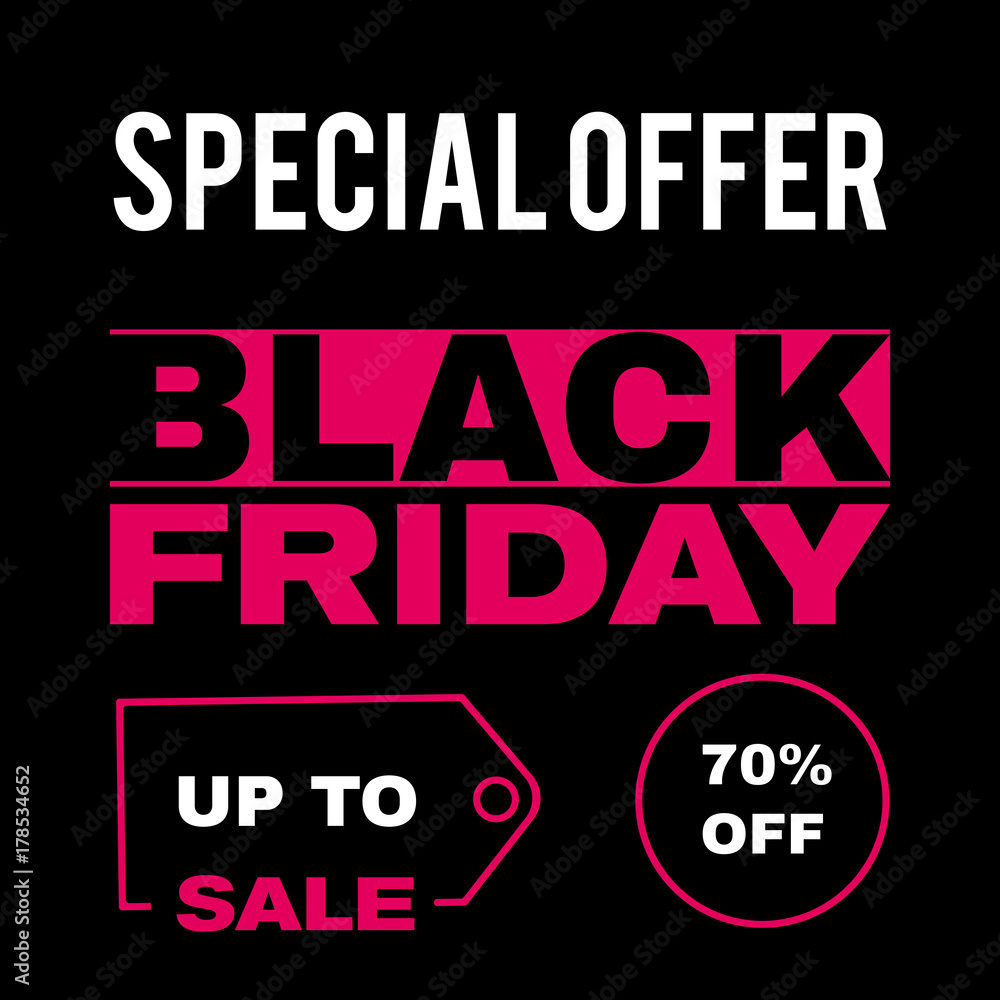 50% off Black friday banner, sale poster, discount price tag, offer coupon