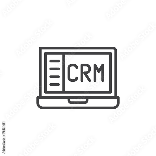 Crm notebook line icon, outline vector sign, linear style pictogram isolated on white. Customer relationship management symbol, logo illustration. Editable stroke