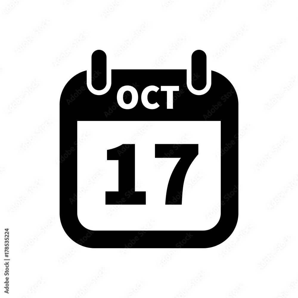 Simple black calendar icon with 17 october date isolated on white Simple black calendar icon with 17 october date isolated on white