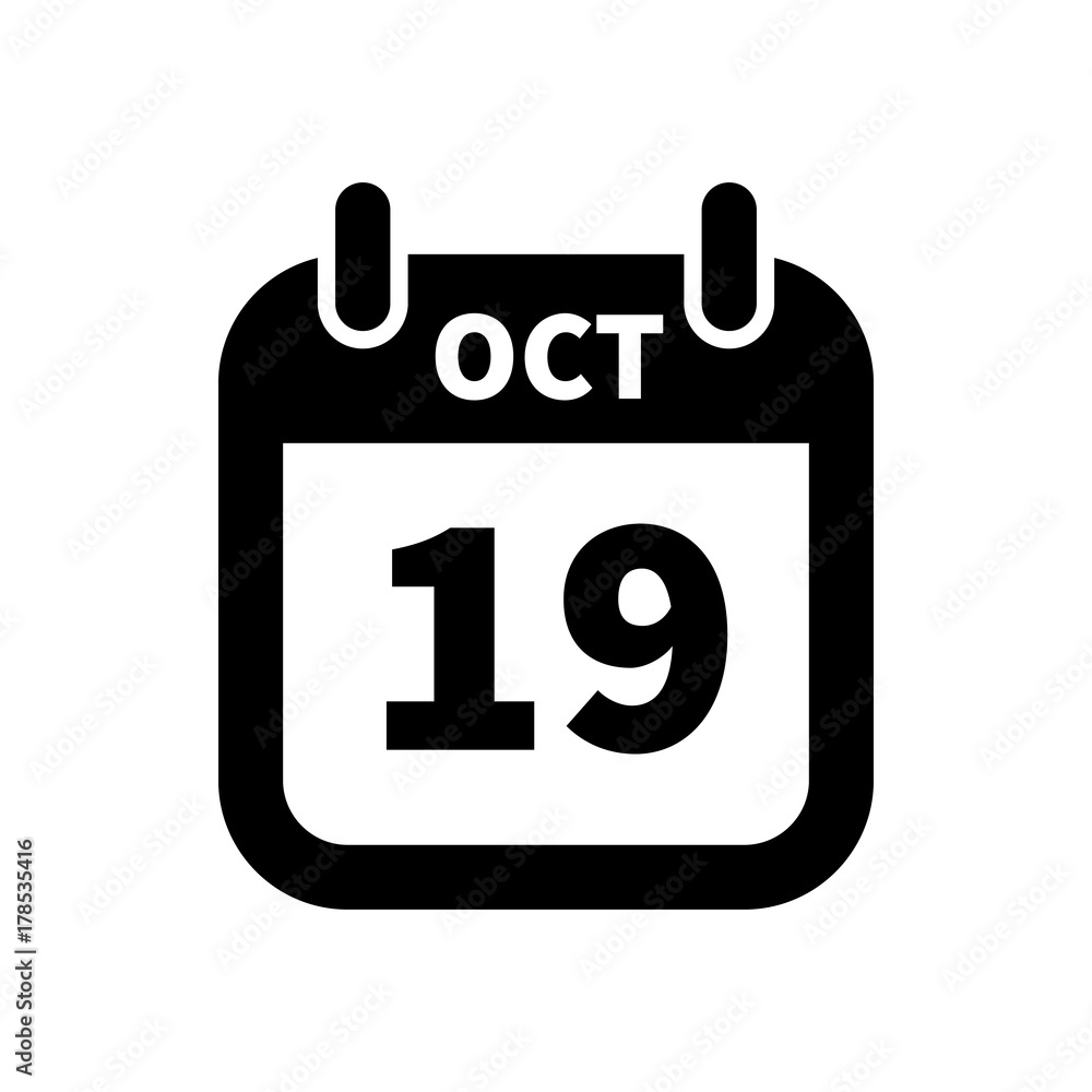 Simple black calendar icon with 19 october date isolated on white Simple black calendar icon with 19 october date isolated on white