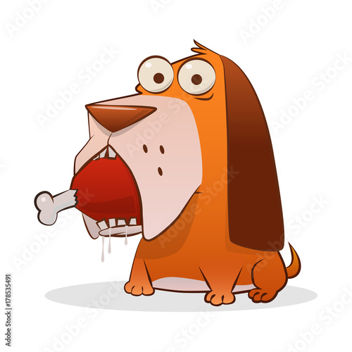 illustration of a dog with a ham, funny vector caricature