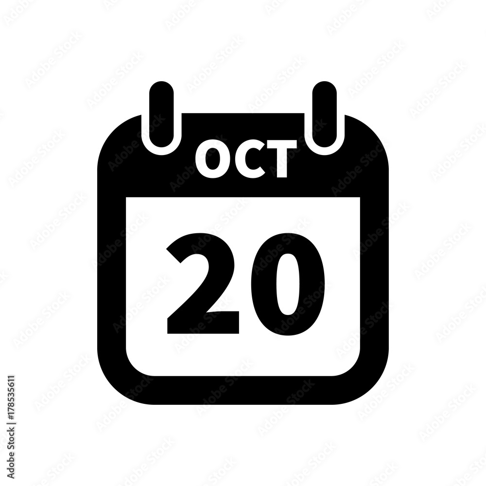 Simple black calendar icon with 20 october date isolated on white Simple black calendar icon with 20 october date isolated on white