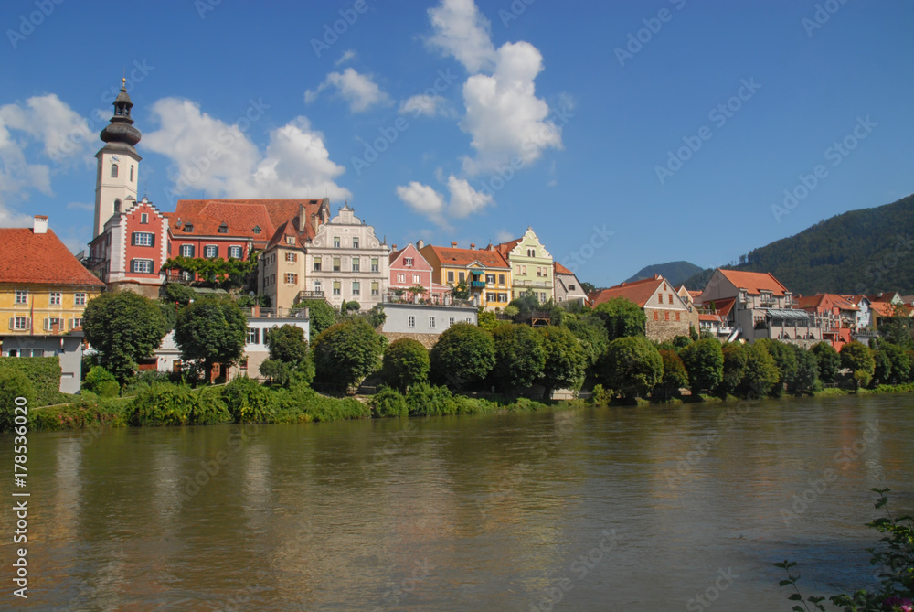View of old town Frohnleiten and the river Mur in Styria, Austria