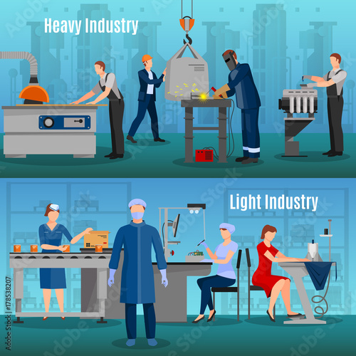 Factory Workers Banners Set
