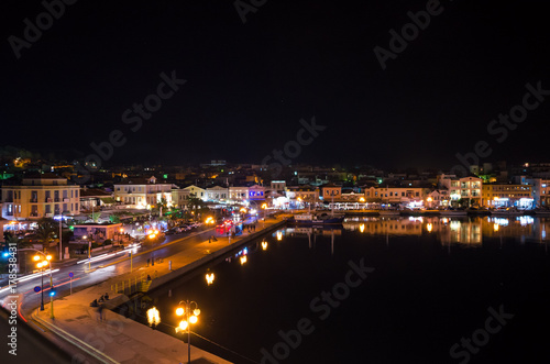 Amazing view of the port and the city of Mytilene at night.Mytilene is the capital and port of the island of Lesvos and also the biggest island of the North Aegean.