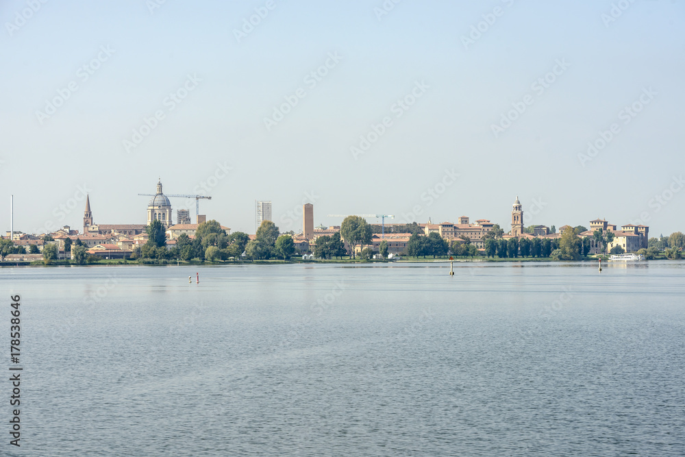 Reinassance town skyline on the lake, Mantua, Italy