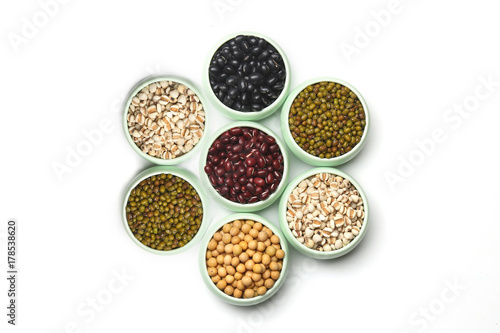 various beans isolated on white background