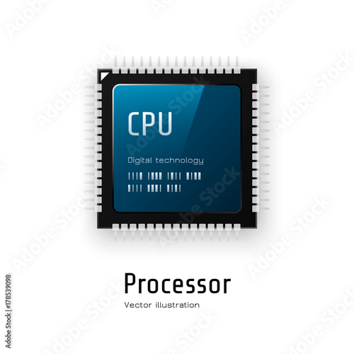 CPU. Microchip processor on white background. Vector illustration