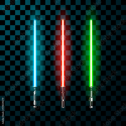 Set of realistic light swords. Vector illustration