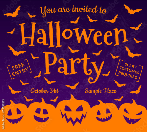 Poster with shadow of pumpkins - invitation for Halloween Party. Vector.