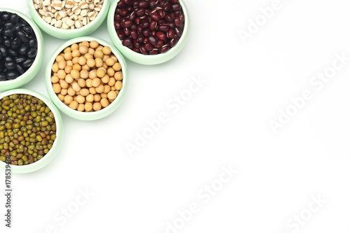 various beans isolated on white background