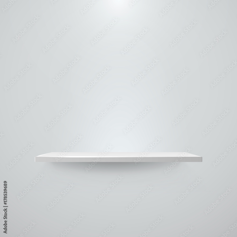 Shelf with light and shadow on empty white wall. Vector illustration Shelf with light and shadow on empty white wall. Vector illustration