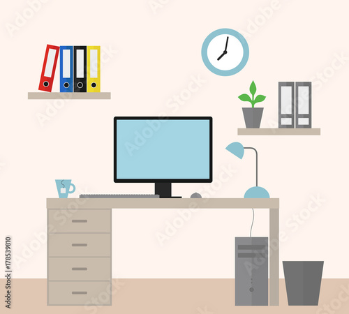 Vector illustration of an office with equipment as a job for a manager - flat