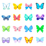 Butterfly icon set. Collection of butterflies of various shapes and colors. Isolated vector Illustration