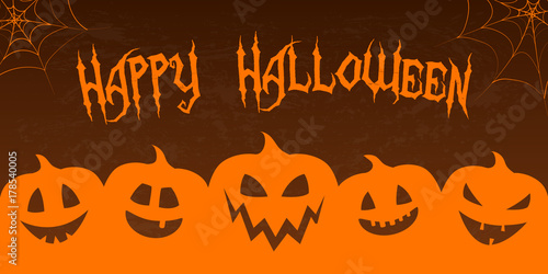 Scary banner for Halloween with funny pumpkin lanterns. Vector.