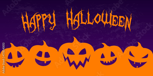 Scary banner for Halloween with funny pumpkin lanterns. Vector.