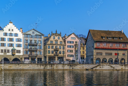Embankment of Limmat river in Zurich, Switzerland