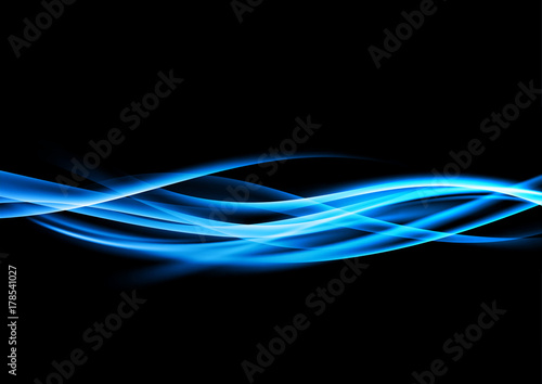 Mild blue smooth futuristic abstract soft lines over black layout