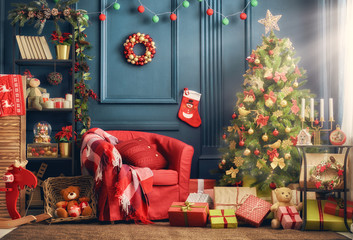 room decorated for Christmas