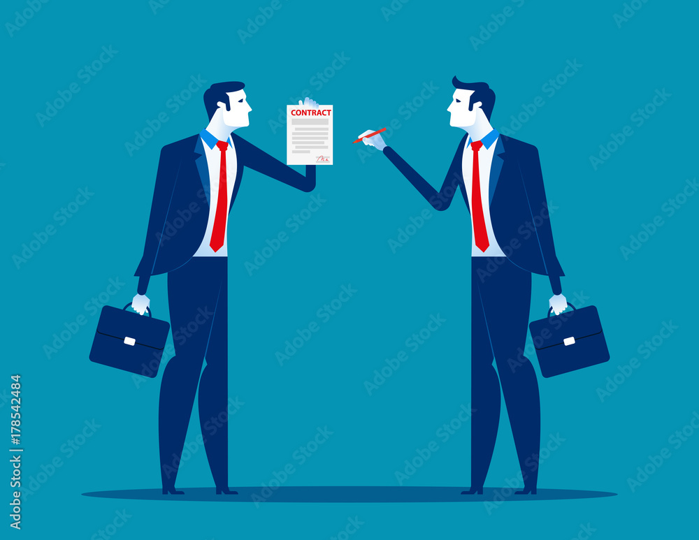 Businessman with partnership and agree to sign contract after to success business discussion. Concept business vector illustration. Flat design style. Businessman with partnership and agree to sign contract after to success business discussion. Concept business vector illustration. Flat design style.