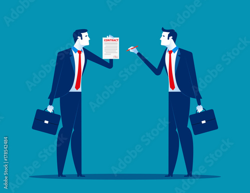 Businessman with partnership and agree to sign contract after to success business discussion. Concept  business vector illustration. Flat design style.