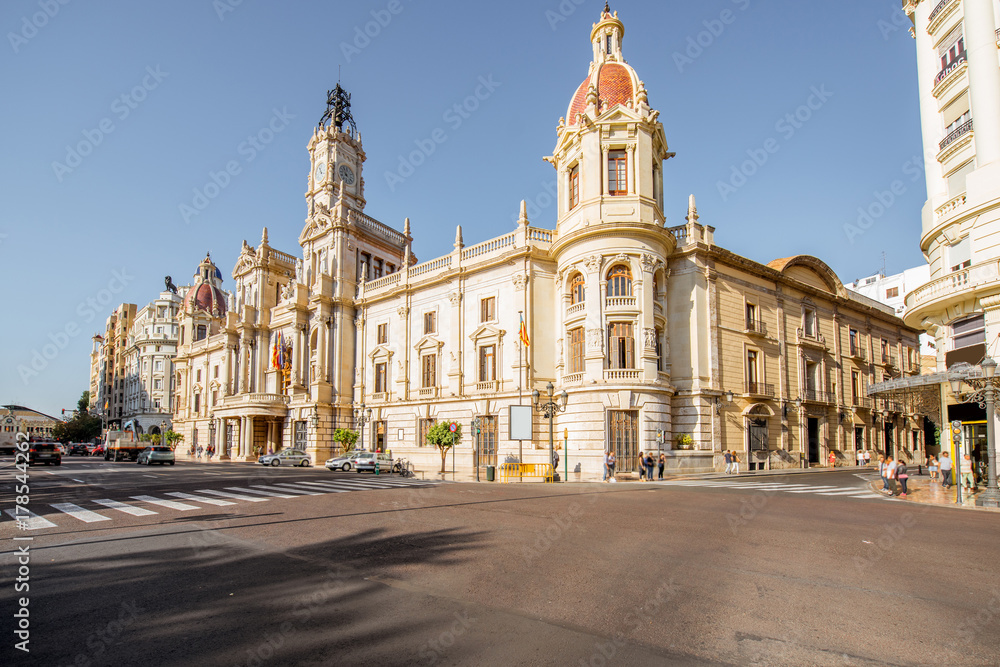 CIty hall building during the morning light in Valencia city in Spain