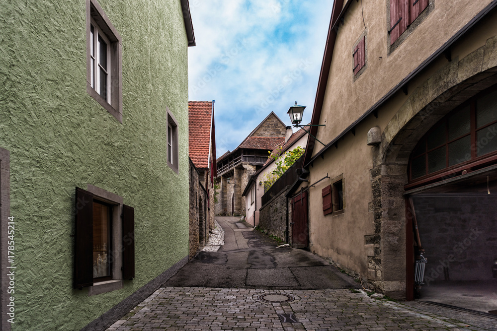Old alleyway in Rothenburg ob der Tauber in Germany