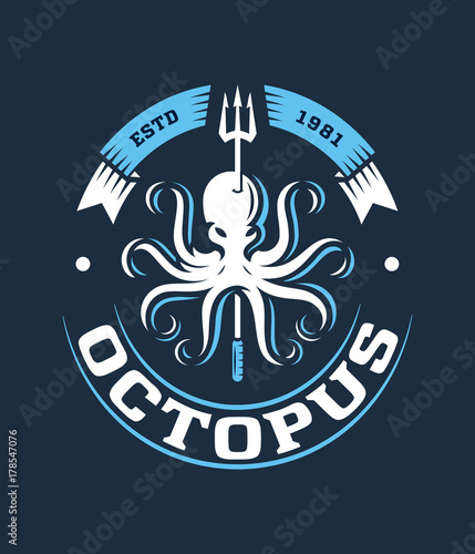 Colored vector deep sea octopus logo illustration