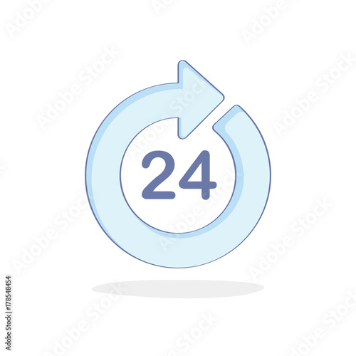 Twenty four hour Service, Support around the clock, 24 hours a day and 7 days a week. Flat outline vector illustration concept on white background.