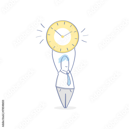Businessman holding a Watch. Deadline, Time to work, Time management and Control, Planning concept. Flat outline modern design, cute vector business illustration.