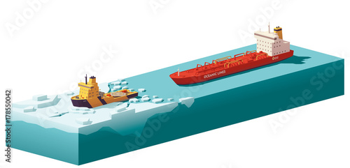 Vector low poly icebreaker breaking the ice