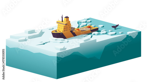 Vector low poly icebreaker breaking the ice
