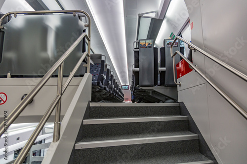 MOSCOW, RUSSIA - OCTOBER 27, 2017: The very first two-story high-speed train from the city to the airport. Interior
 photo