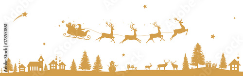 Christmas landscape with flying sleigh