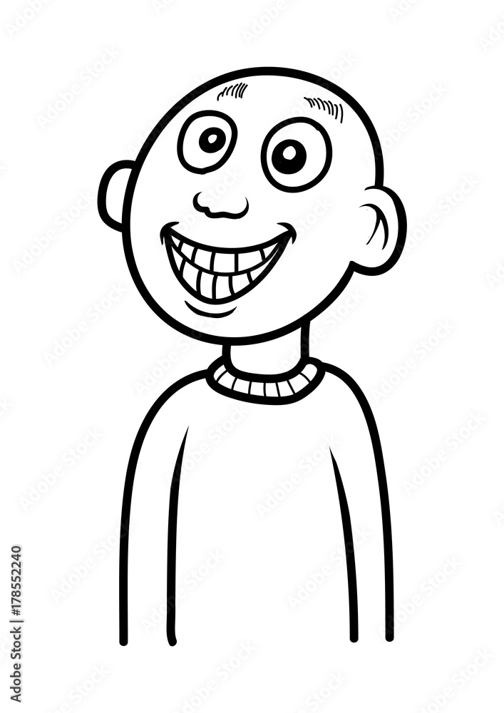 A bald guy smiling. Cartoon vector illustration in black and white Stock  Vector | Adobe Stock
