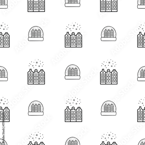 Hand drawn Merry Christmas and Happy New Year doodle seamless pattern