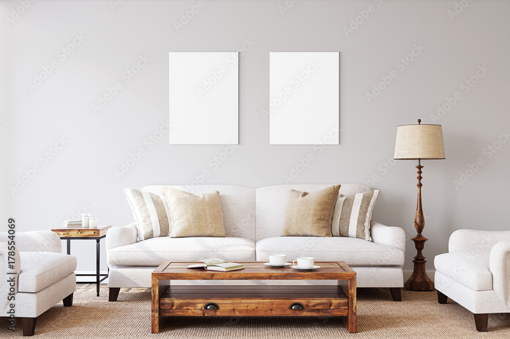 White isolated posters with black frame mockup