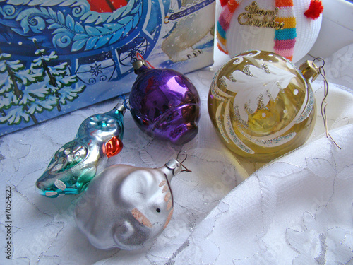 Wallpaper Mural Christmas tree toys on a white napkin. Torontodigital.ca