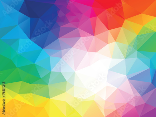 vector abstract irregular polygon background with a triangle pattern in full color spectrum rainbow - white in the middle