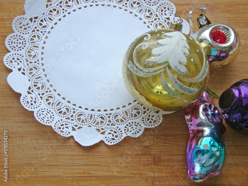 Wallpaper Mural New Year's toys and white napkin on a wooden background Torontodigital.ca