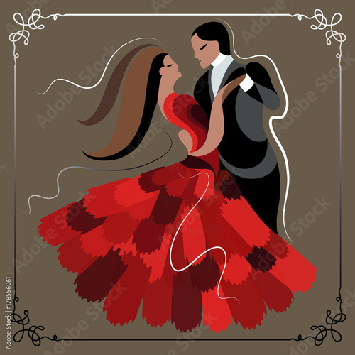 Illustration of a couple dancing the waltz 6 ocher