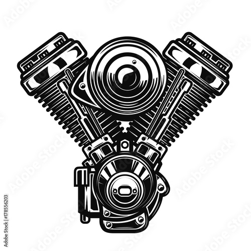 Motorcycle engine illustration on white background.