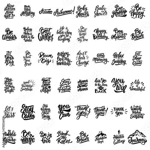 Big set of hand lettering motivational isolated quotes.